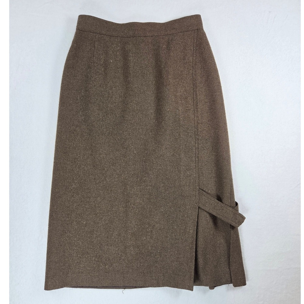 Vintage Midi Straight Skirt Brown Polyester Wool Waist 26 1940s Dick Tracy WWII